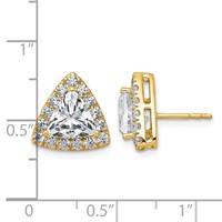14K Yellow Gold 3.75 Carat Lab Grown Diamond VS+ F+ Complete Trillion Halo Post Earrings view 3