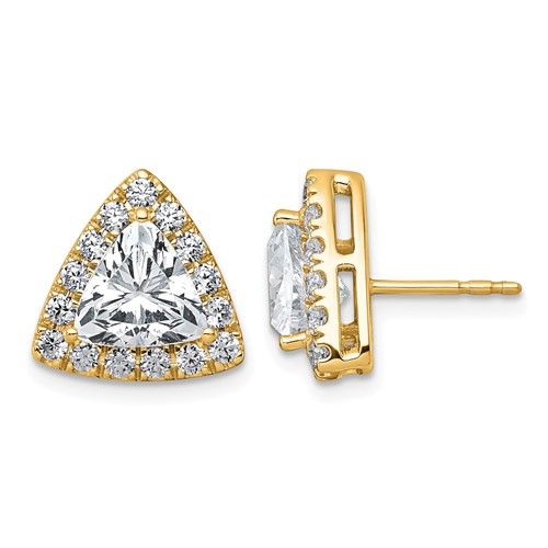 14K Yellow Gold 3.75 Carat Lab Grown Diamond VS+ F+ Complete Trillion Halo Post Earrings