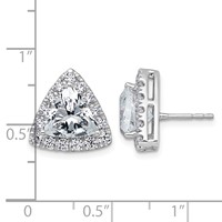 14K White Gold 5.25 Carat Lab Grown Diamond VS+ F+ Complete Trillion Halo Post Earrings view 4