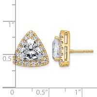 14K Yellow Gold 5.25 Carat Lab Grown Diamond VS+ F+ Complete Trillion Halo Post Earrings view 3