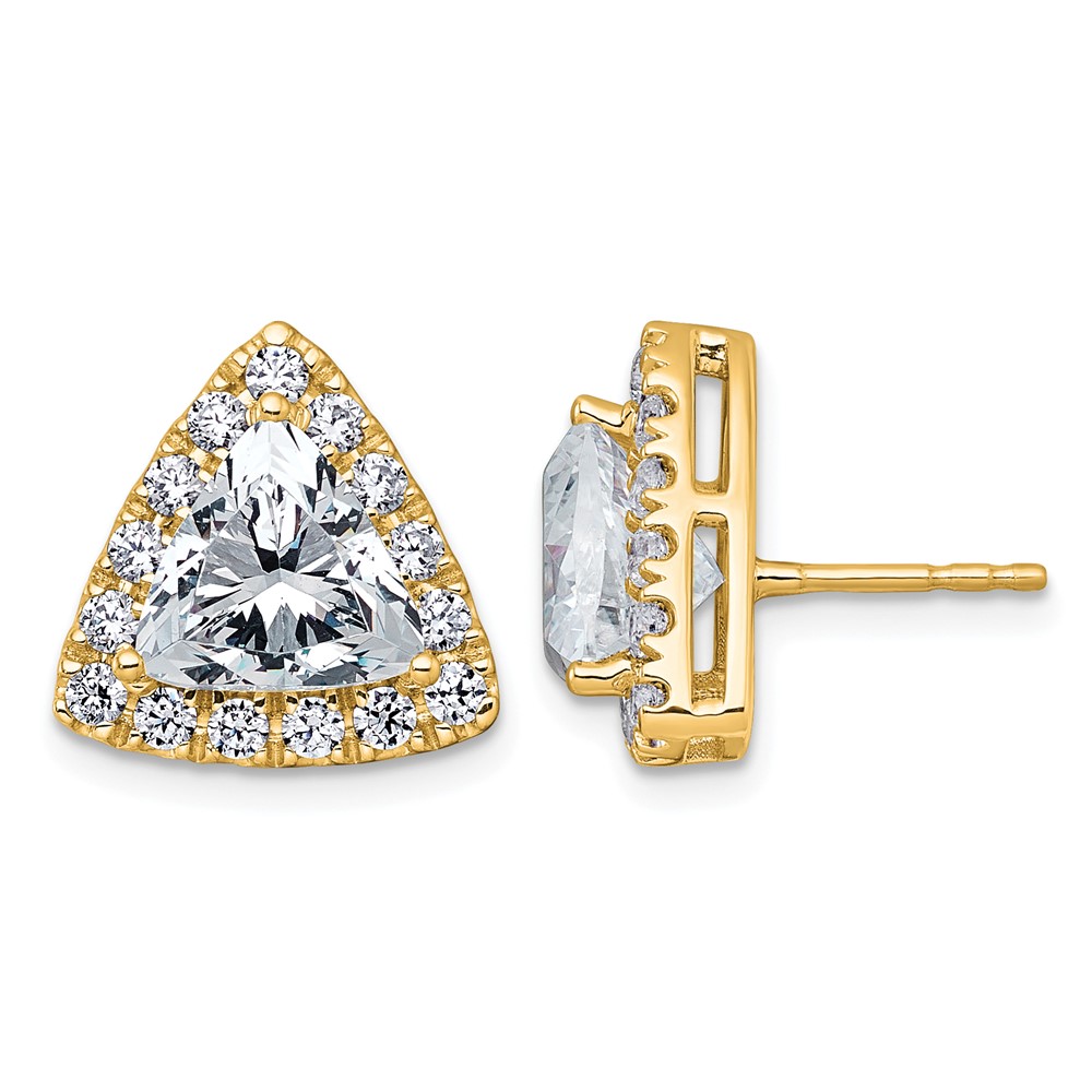 14K Yellow Gold 5.25 Carat Lab Grown Diamond VS+ F+ Complete Trillion Halo Post Earrings
