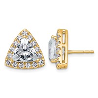 14K Yellow Gold 5.25 Carat Lab Grown Diamond VS+ F+ Complete Trillion Halo Post Earrings view 1