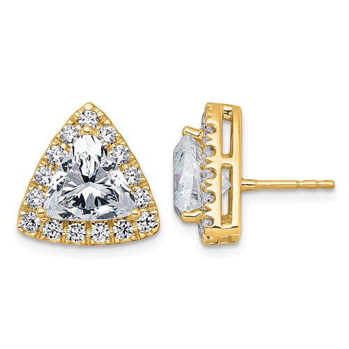 14K Yellow Gold 5.25 Carat Lab Grown Diamond VS+ F+ Complete Trillion Halo Post Earrings