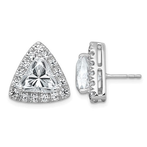 14K White Gold 6.50 Carat Lab Grown Diamond VS+ F+ Complete Trillion Halo Post Earrings