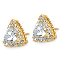 14K Yellow Gold 6.50 Carat Lab Grown Diamond VS+ F+ Complete Trillion Halo Post Earrings view 2