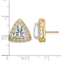 14K Yellow Gold 6.50 Carat Lab Grown Diamond VS+ F+ Complete Trillion Halo Post Earrings view 3