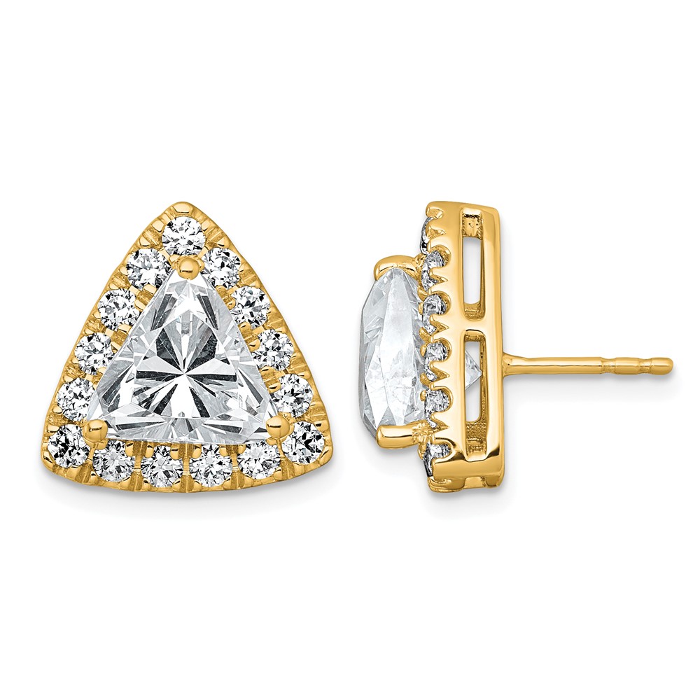 14K Yellow Gold 6.50 Carat Lab Grown Diamond VS+ F+ Complete Trillion Halo Post Earrings