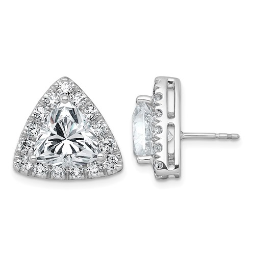 14K White Gold 7.75 Carat Lab Grown Diamond VS+ F+ Complete Trillion Halo Post Earrings