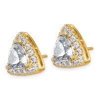 14K Yellow Gold 7.75 Carat Lab Grown Diamond VS+ F+ Complete Trillion Halo Post Earrings view 2