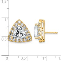 14K Yellow Gold 7.75 Carat Lab Grown Diamond VS+ F+ Complete Trillion Halo Post Earrings view 3