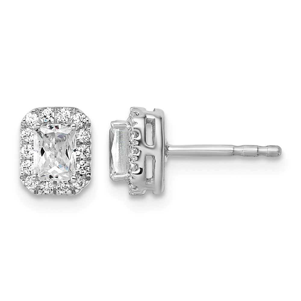 14K White Gold 0.62 Carat Lab Grown Diamond VS+ F+ Complete Emerald Halo Post Earrings