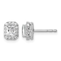 14K White Gold 0.62 Carat Lab Grown Diamond VS SI+ G+ Complete Emerald Halo Post Earrings view 1