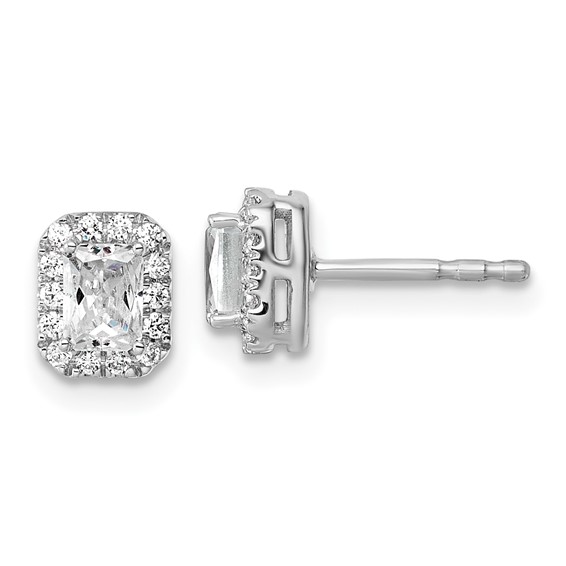 Gold Diamond Radiant-cut Halo Earrings