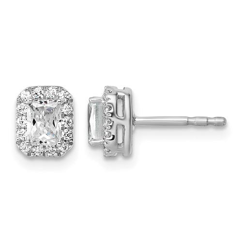 14K White Gold 0.62 Carat Lab Grown Diamond VS SI+ G+ Complete Emerald Halo Post Earrings
