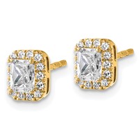 14K Yellow Gold 0.62 Carat Lab Grown Diamond VS+ F+ Complete Emerald Halo Post Earrings view 2
