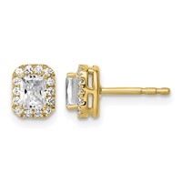 14K Yellow Gold 0.62 Carat Lab Grown Diamond VS+ F+ Complete Emerald Halo Post Earrings view 1