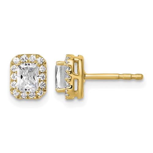 14K Yellow Gold 0.62 Carat Lab Grown Diamond VS+ F+ Complete Emerald Halo Post Earrings