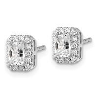 14K White Gold 0.88 Carat Lab Grown Diamond VS SI+ G+ Complete Emerald Halo Post Earrings view 2