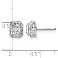 14K White Gold 0.88 Carat Lab Grown Diamond VS SI+ G+ Complete Emerald Halo Post Earrings view 4