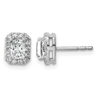 14K White Gold 0.88 Carat Lab Grown Diamond VS SI+ G+ Complete Emerald Halo Post Earrings view 1