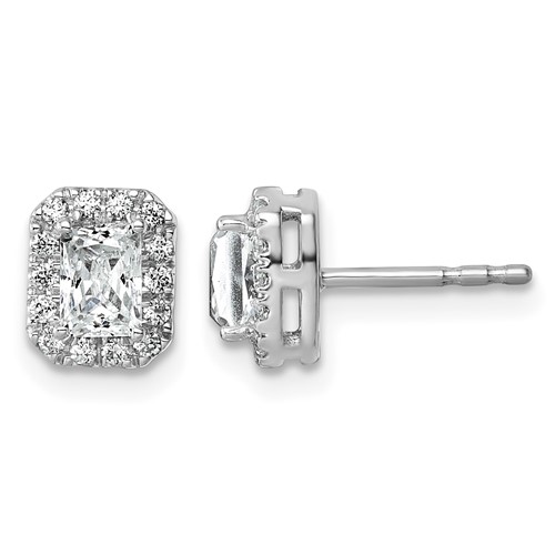 14K White Gold WG Lab Grown VS+ F+ Diamond Radiant Halo Complete Earrings