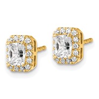 14K Yellow Gold 0.88 Carat Lab Grown Diamond VS+ F+ Complete Emerald Halo Post Earrings view 2