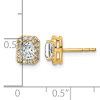 14K Yellow Gold 0.88 Carat Lab Grown Diamond VS+ F+ Complete Emerald Halo Post Earrings view 5