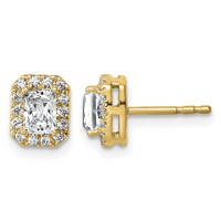14K Yellow Gold 0.88 Carat Lab Grown Diamond VS+ F+ Complete Emerald Halo Post Earrings view 1