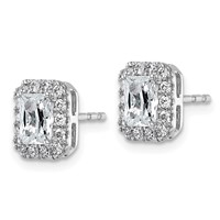 14K White Gold 1.33 Carat Lab Grown Diamond VS+ F+ Complete Emerald Halo Post Earrings view 2