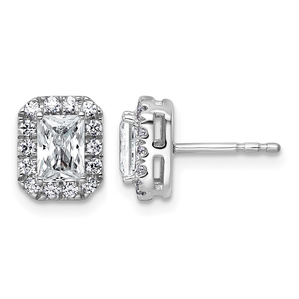 14K White Gold 1.33 Carat Lab Grown Diamond VS+ F+ Complete Emerald Halo Post Earrings