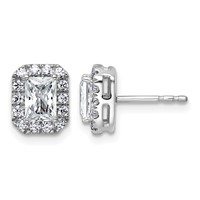 14K White Gold 1.33 Carat Lab Grown Diamond VS+ F+ Complete Emerald Halo Post Earrings view 1