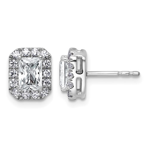 14K White Gold 1.33 Carat Lab Grown Diamond VS+ F+ Complete Emerald Halo Post Earrings
