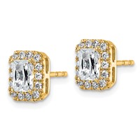14K Yellow Gold 1.33 Carat Lab Grown Diamond VS+ F+ Complete Emerald Halo Post Earrings view 2