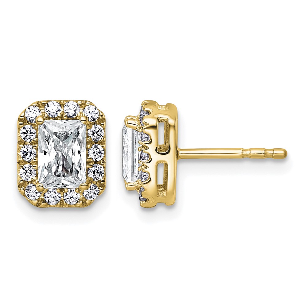14K Yellow Gold 1.33 Carat Lab Grown Diamond VS+ F+ Complete Emerald Halo Post Earrings