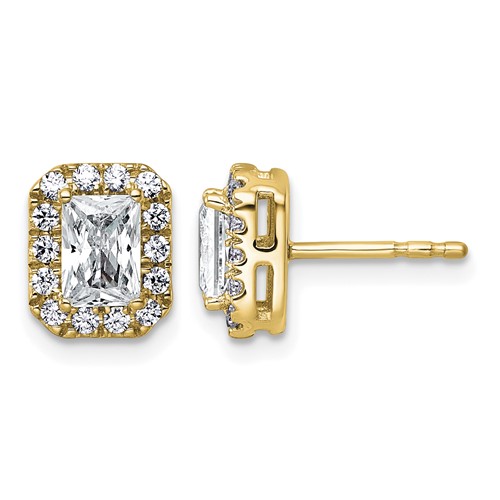 14K Yellow Gold 1.33 Carat Lab Grown Diamond VS+ F+ Complete Emerald Halo Post Earrings