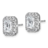 14K White Gold 2.75 Carat Lab Grown Diamond VS+ F+ Complete Emerald Halo Post Earrings view 2
