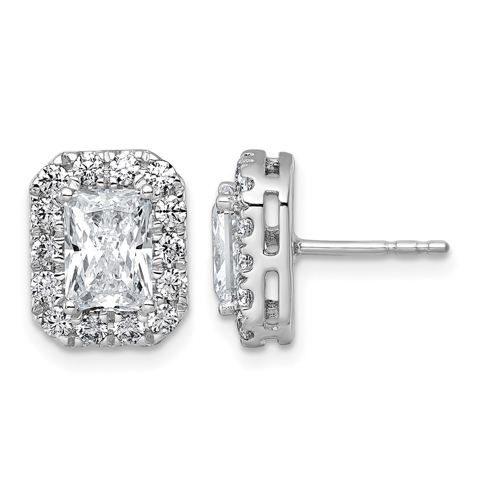 14K White Gold 2.75 Carat Lab Grown Diamond VS+ F+ Complete Emerald Halo Post Earrings