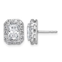 14K White Gold 2.75 Carat Lab Grown Diamond VS+ F+ Complete Emerald Halo Post Earrings view 1