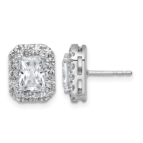 14K White Gold 2.75 Carat Lab Grown Diamond VS+ F+ Complete Emerald Halo Post Earrings