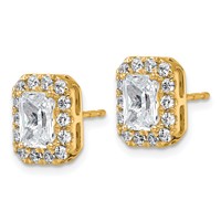 14K Yellow Gold 2.75 Carat Lab Grown Diamond VS+ F+ Complete Emerald Halo Post Earrings view 2