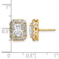 14K Yellow Gold 2.75 Carat Lab Grown Diamond VS+ F+ Complete Emerald Halo Post Earrings view 4