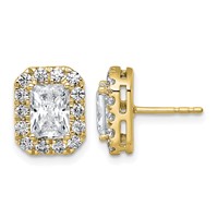 14K Yellow Gold 2.75 Carat Lab Grown Diamond VS+ F+ Complete Emerald Halo Post Earrings view 1