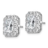 14K White Gold 3.88 Carat Lab Grown Diamond VS+ F+ Complete Emerald Halo Post Earrings view 2
