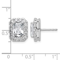 14K White Gold 3.88 Carat Lab Grown Diamond VS+ F+ Complete Emerald Halo Post Earrings view 4