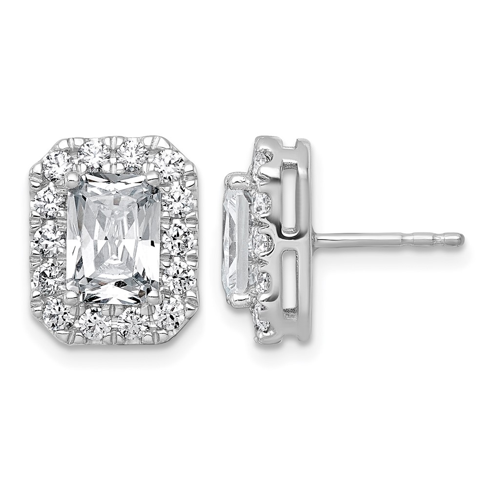 14K White Gold 3.88 Carat Lab Grown Diamond VS+ F+ Complete Emerald Halo Post Earrings