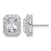 14K White Gold 3.88 Carat Lab Grown Diamond VS+ F+ Complete Emerald Halo Post Earrings view 1