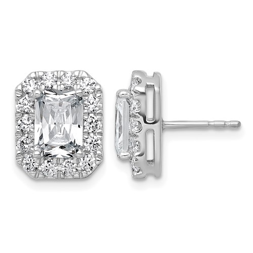 14K White Gold 3.88 Carat Lab Grown Diamond VS+ F+ Complete Emerald Halo Post Earrings