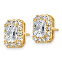 14K Yellow Gold 3.88 Carat Lab Grown Diamond VS+ F+ Complete Emerald Halo Post Earrings view 2