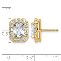 14K Yellow Gold 3.88 Carat Lab Grown Diamond VS+ F+ Complete Emerald Halo Post Earrings view 4