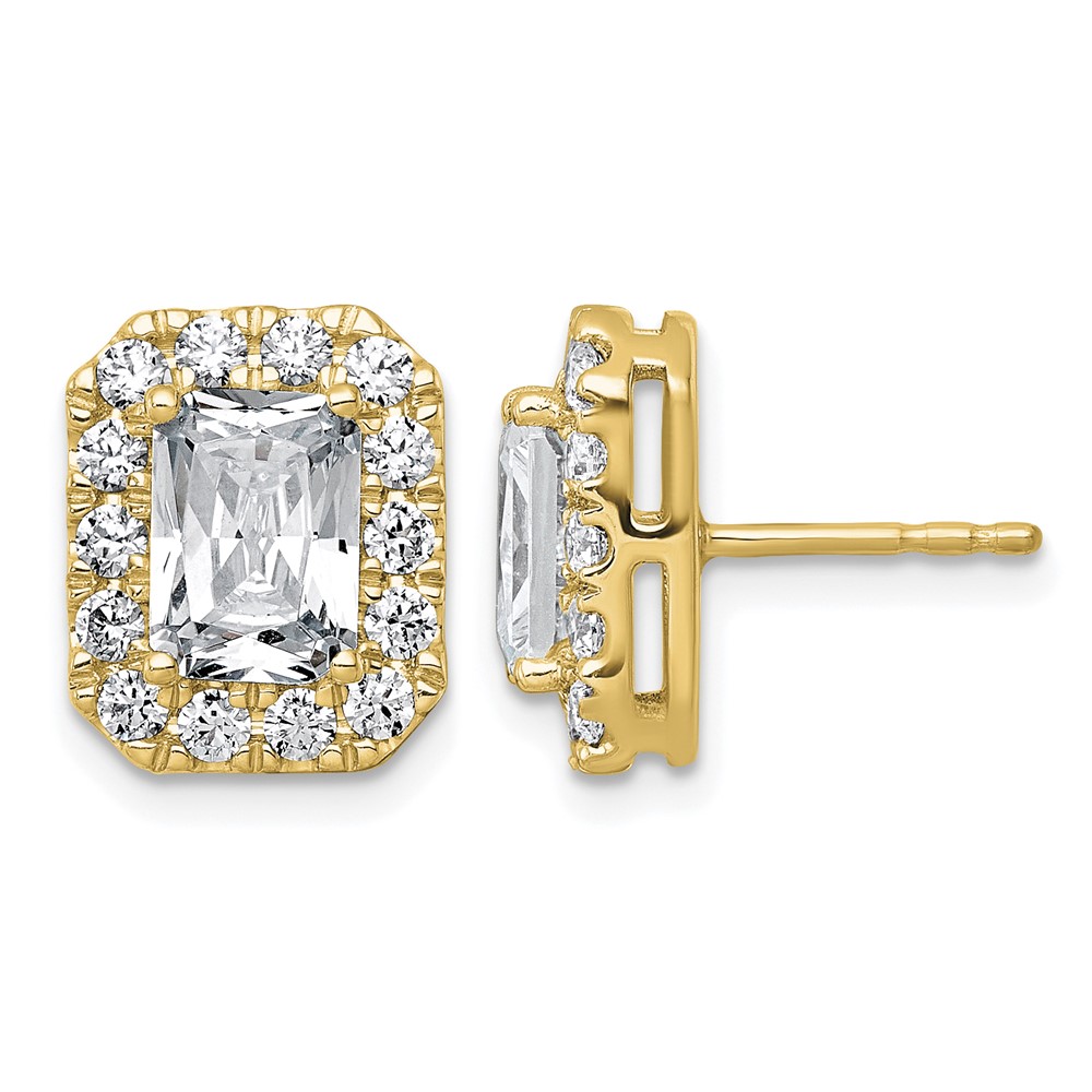 14K Yellow Gold 3.88 Carat Lab Grown Diamond VS+ F+ Complete Emerald Halo Post Earrings